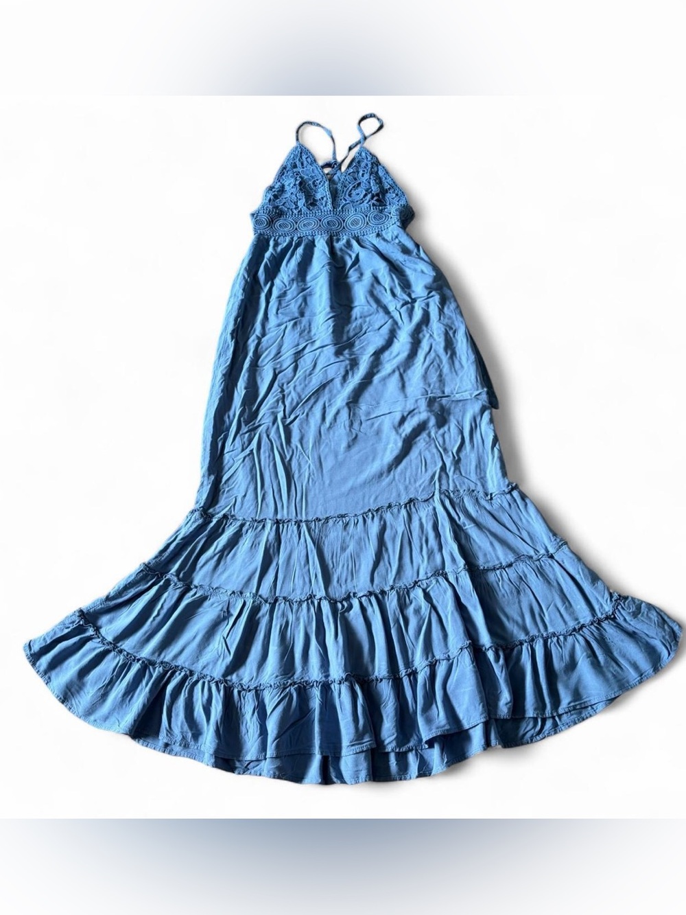 Rue21 blue maxi summer sundress dress with ruffles and lace details Size M